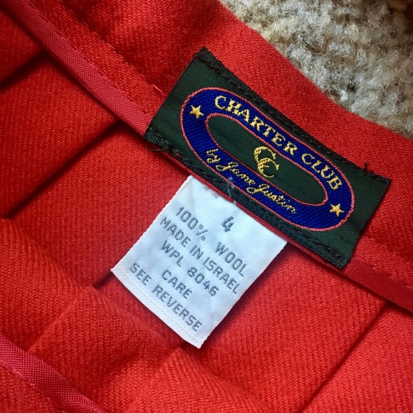 {Vintage Charter Club} Red 100% Wool Pleated Skirt - Picture 3 of 8